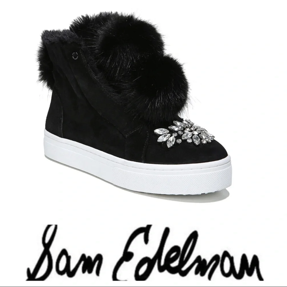 πSALEπ Sam Edelman Black Fur Leland Sneaker - Picture 2 of 9